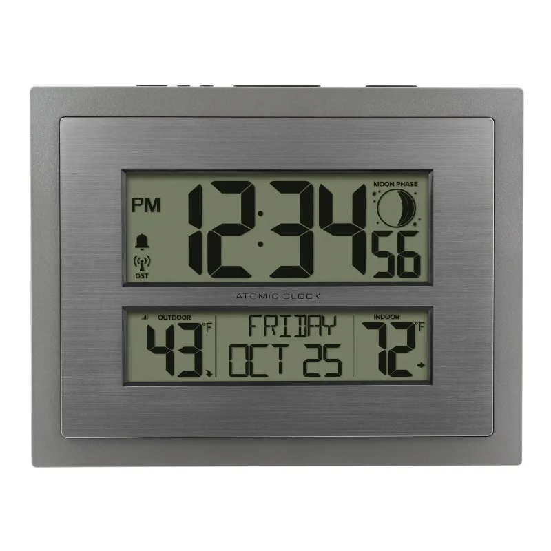 

Better Homes & Gardens Silver Atomic Wall/Table Clock with Moon Phase & Calendar Atomic Clocks