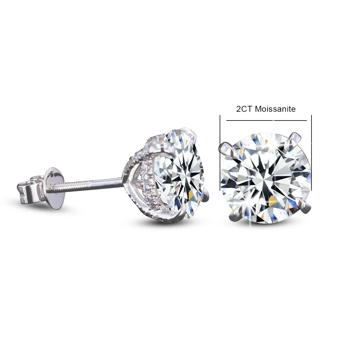 Luxury Gemstone 2ct Moissanite Stud Earrings with Certificate for Women 925 Silver Anniversary Accessoriy Classic Jewelry New in