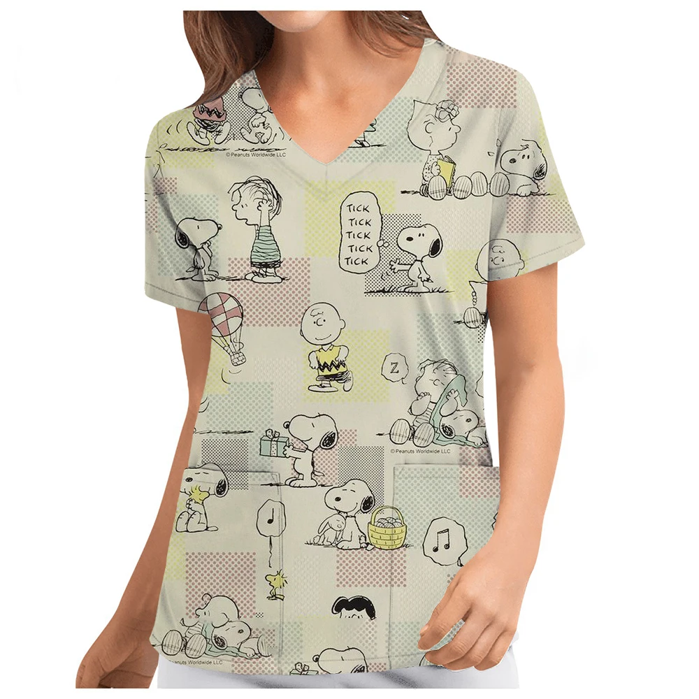 Карманная женская футболка униформа медсестры с v-образным вырезом Y2k одежда Snoopy
