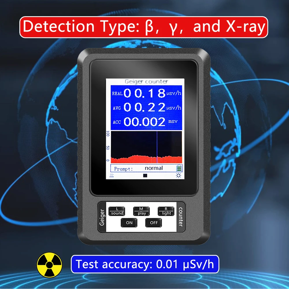 

Nuclear Radiation Detector Geiger Counter X γ β-rays Detecting Tool Real-time Mean Cumulative Dose Modes Radioactive Tester