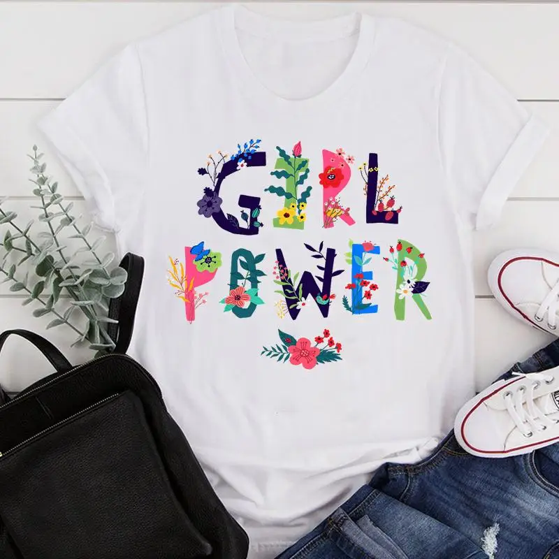 

Women Clothes Cartoon Girl New Flower Printing Ladies Summer Print Fashion Tshirt Female Short Sleeve Tee Top Graphic T-shirt