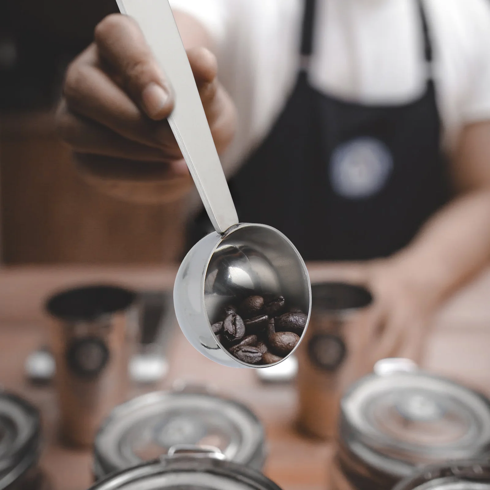 Темпер для кофейных зерен с ложкой Половник 2-в-1 серебристый нержавеющая сталь