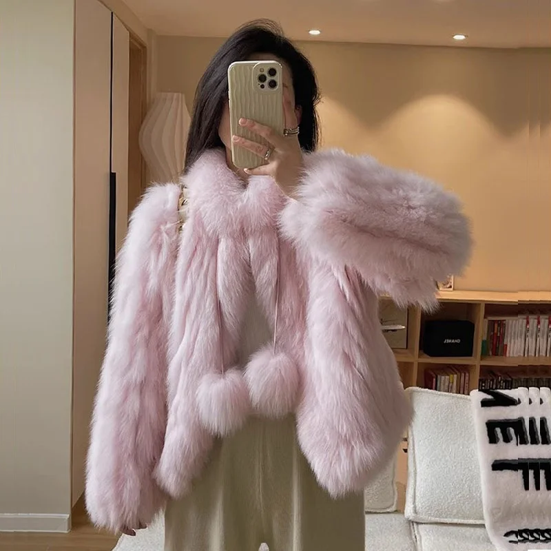 Женская утепленная короткая куртка из искусственного лисьего меха Повседневная