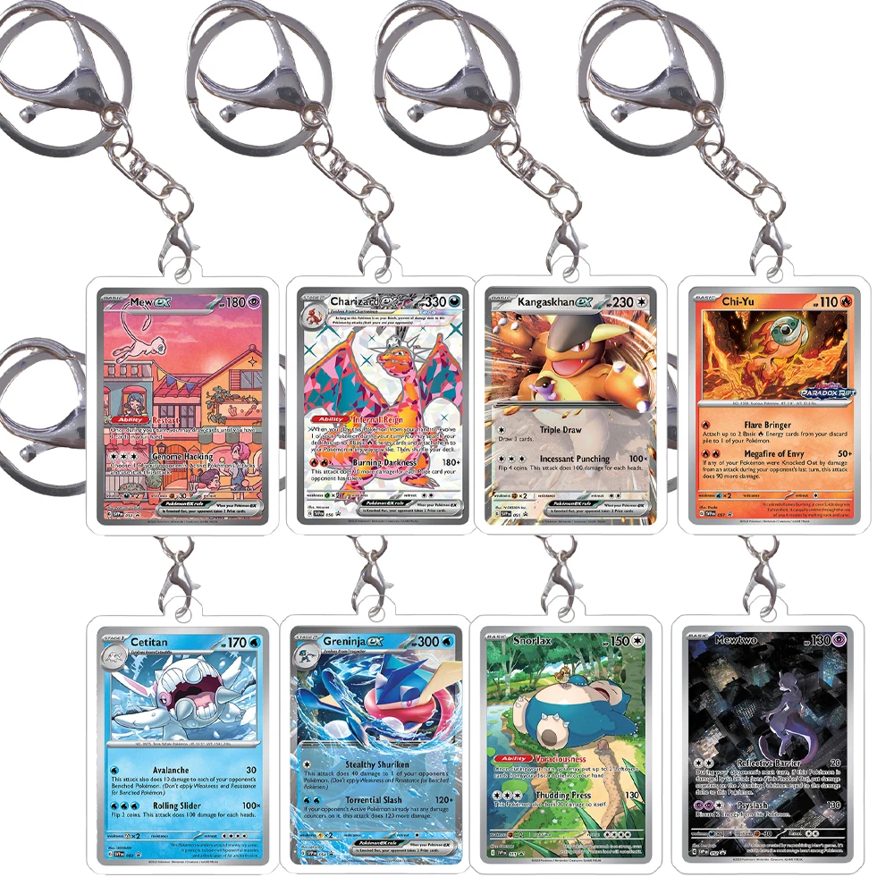 Фото Брелок с изображением покемонов Mewtwo Mew Greninja Kangaskhan Charizard, акриловые маленькие карты, аниме-игра, подвеска «сделай сам», игровой реквизит №1