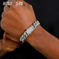 luxury 14mm aaa cubic zirconia prong cuban bracelet hip hop women and men jewelry gold brass bracelet pulseras for rapper
