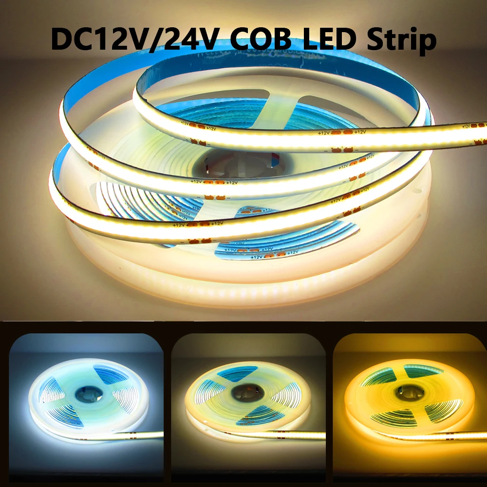 

Soft COB LED Strip Light 12V 24V RA90 High Density 320/384/528 LEDs/m 5M 3000K - 6000K Tape Diode For Decoration Bedroom Room