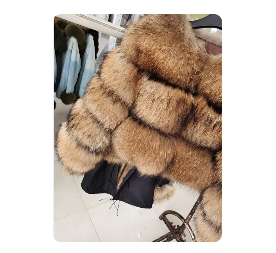 Women's Fashion Full Pelt Coats Real Round Neck Warm Fur Coat Real Natural Raccoon Jacket Natural Long Sleeve enlarge