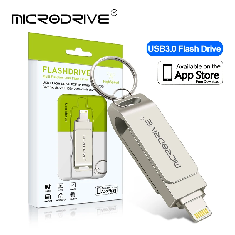 

Metal USB Flash Drive 128gb OTG Pen Drive 32gb 64gb Usb3.0 Flash Disk for iPhone X/8 Plus/8/7 Plus USB Memory Stick with keyring