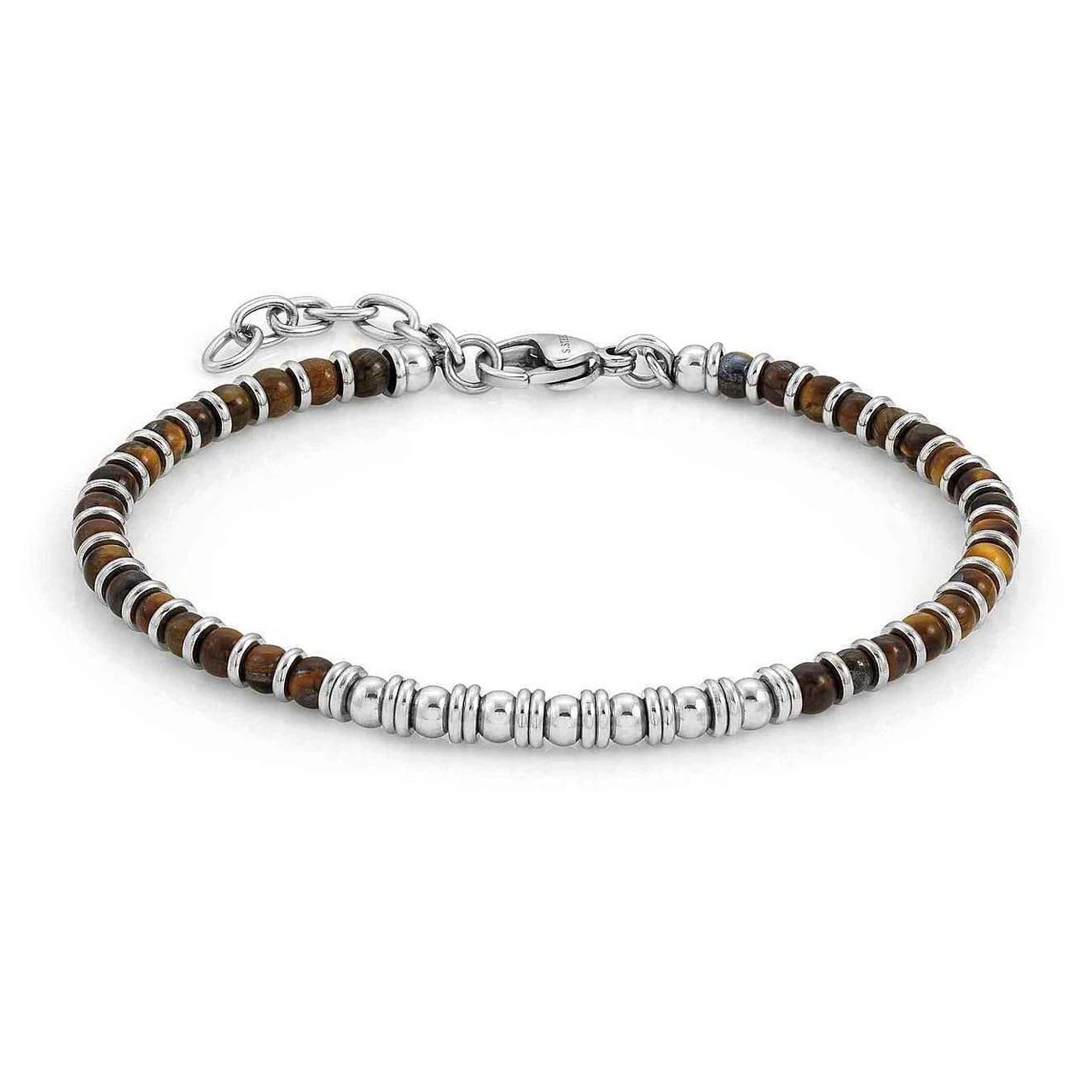 

Runda Men's Bracelet Natural Stone Tiger Eye beads 4mm with Stainless Steel Adjustable Size 22cm Fashion Charm Bead Bracelet