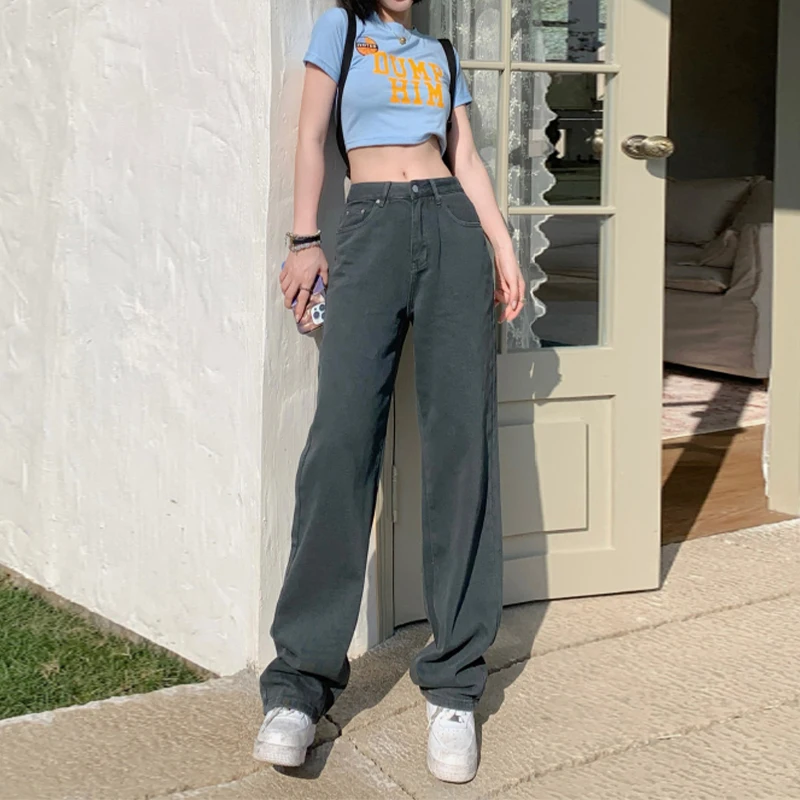 

Женские джинсы 2023 шикарные новые женские не Стрейчевые стильные свободные брюки с широкими штанинами узкие с высокой талией потертые фиолетовые космические серые