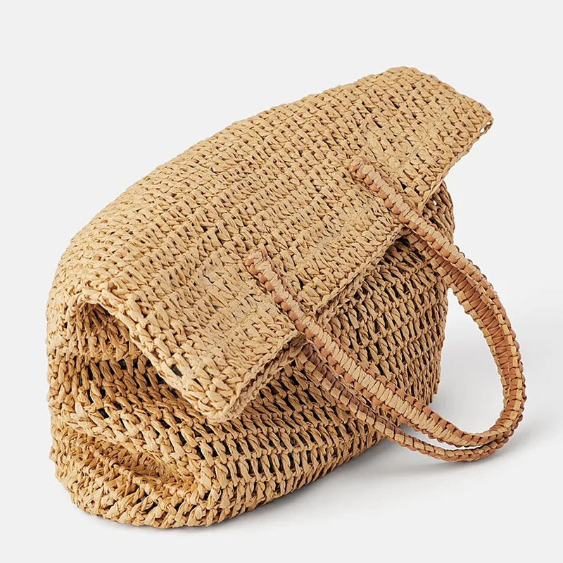 

women straw braid woven khaki big soft holidya beach shoulder handbag for female fashion large capacity daily crossbody bag
