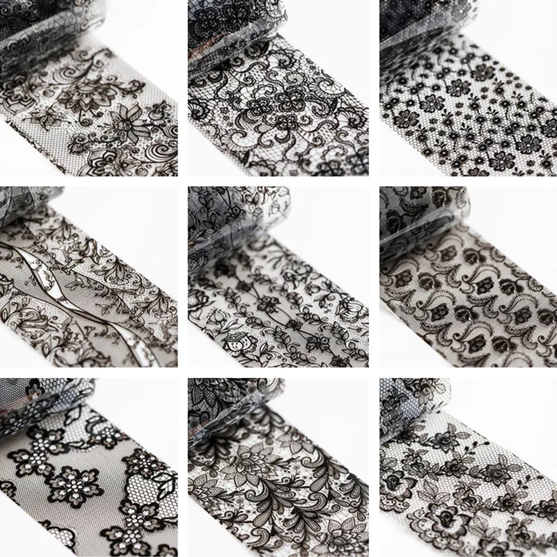 100m/roll Lace Nail Foils for Nails Transfer Paper White Black Lace Manicure Set Flower Wraps DIY Elegance Nail Decorations