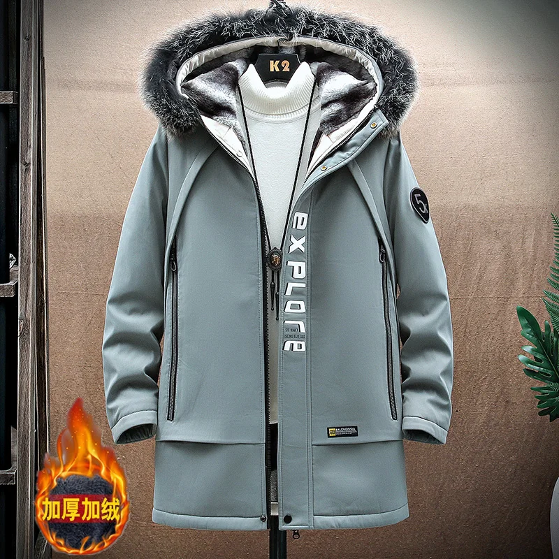 Winter Thick Warm Long Parka Men Hooded Men Fur Linner Fleece Jacket Coat Military Cargo Jackets Mens Windproof Velvet Warm Coat