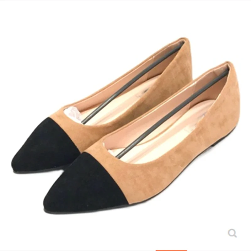 

Feminino Balerina Rojas Patchwork Flats Pointy Toe Flock Leather Low Cutter Shoes Big Size 32-48 Brown Black Claussure Mocasines
