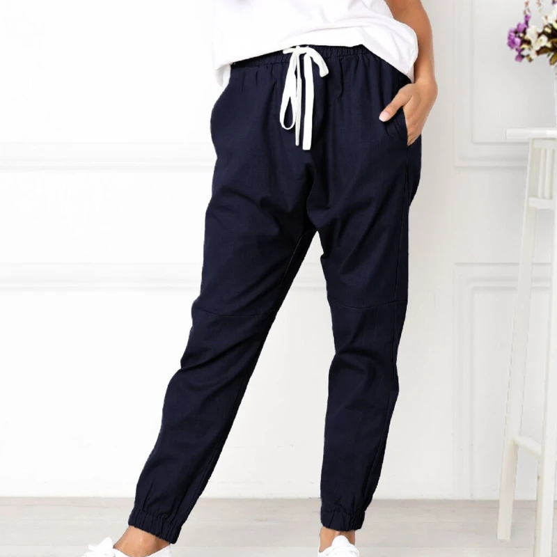 

Female Casual Tracksuit Pant Woman Elastic Waist Lace Solid Color Casual Pants Sweatpants Female Gray Pocket Sweatpants