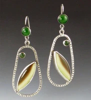 new boho green stone dangle hook earrings for women retro flower metal hollow drop earring jewelry accessories gift