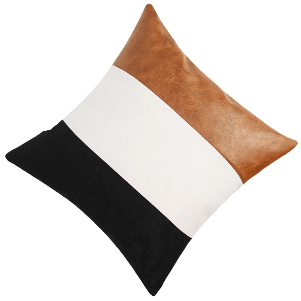 

Pillow Cover Home Sofa Pillowcase Practical PU Linen Splicing Pillow Cover