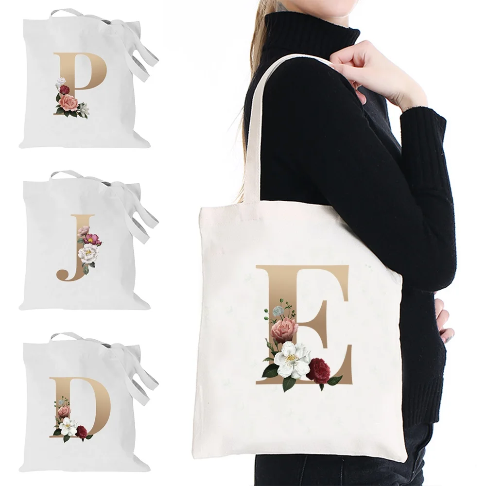 

Shopping Bag Women's Large Capacity Shopper Organizer Shoulder Handbags Commute Tote Bag Casual Canvas Gold Letter Series