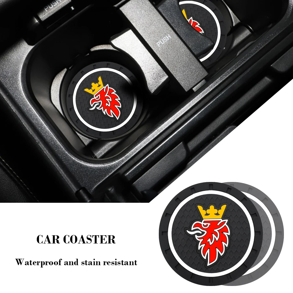 

2Pcs Car Coasters Water Cup Bottle Holder Anti-Slip Silica Mats For SAAB Scania Emblem 93 9-3 900 9000 9 5 Interior Accessories