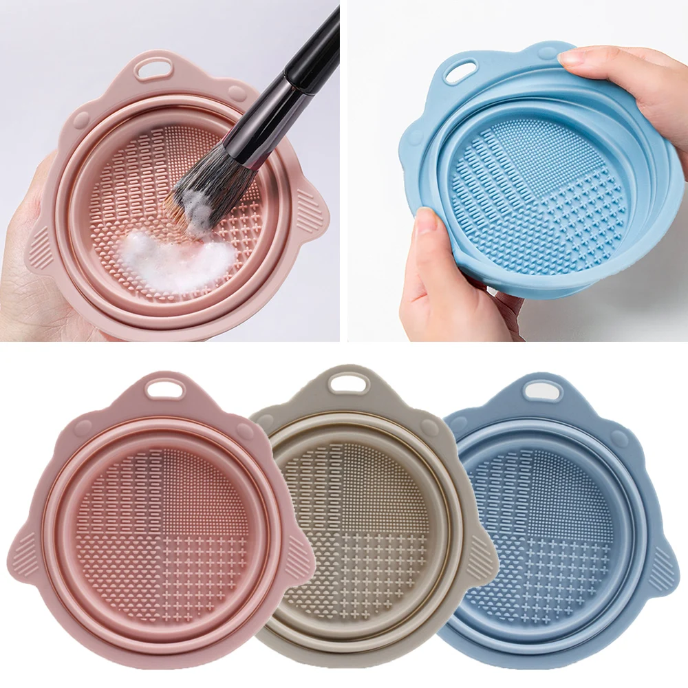 

1pc Scrub Pad Makeup Brush Clean Folding Bowl Washing Mat Brush Scrubber Silicone New Portable Solid Color Makeup Cleaner Tools