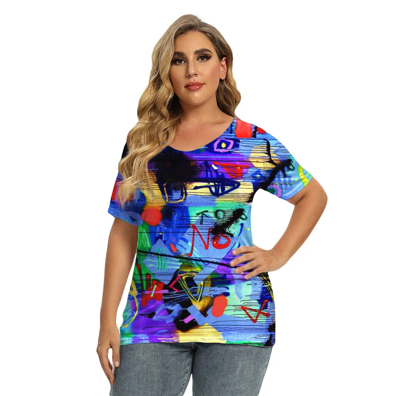 

Женская футболка с 3D принтом, повседневные свободные футболки, Новинка лета 2022, Универсальные женские топы с коротким рукавом в стиле Харад...