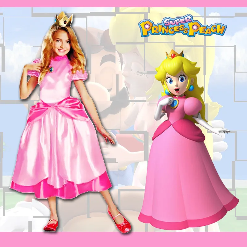2022 Pink Princess Peach MClassic Game Costume Kids Girls Carnival Cosplay Party Dress Movie Party Cosplay Drag Costume WOMEN