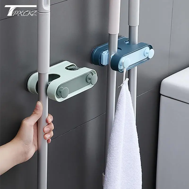 

Double Buckle No Trace Rack Hanging Rag Bathroom Mop Holder Clip Organize Plastic Broom Wall Mounted Adhesive Multi-Purpose Hook