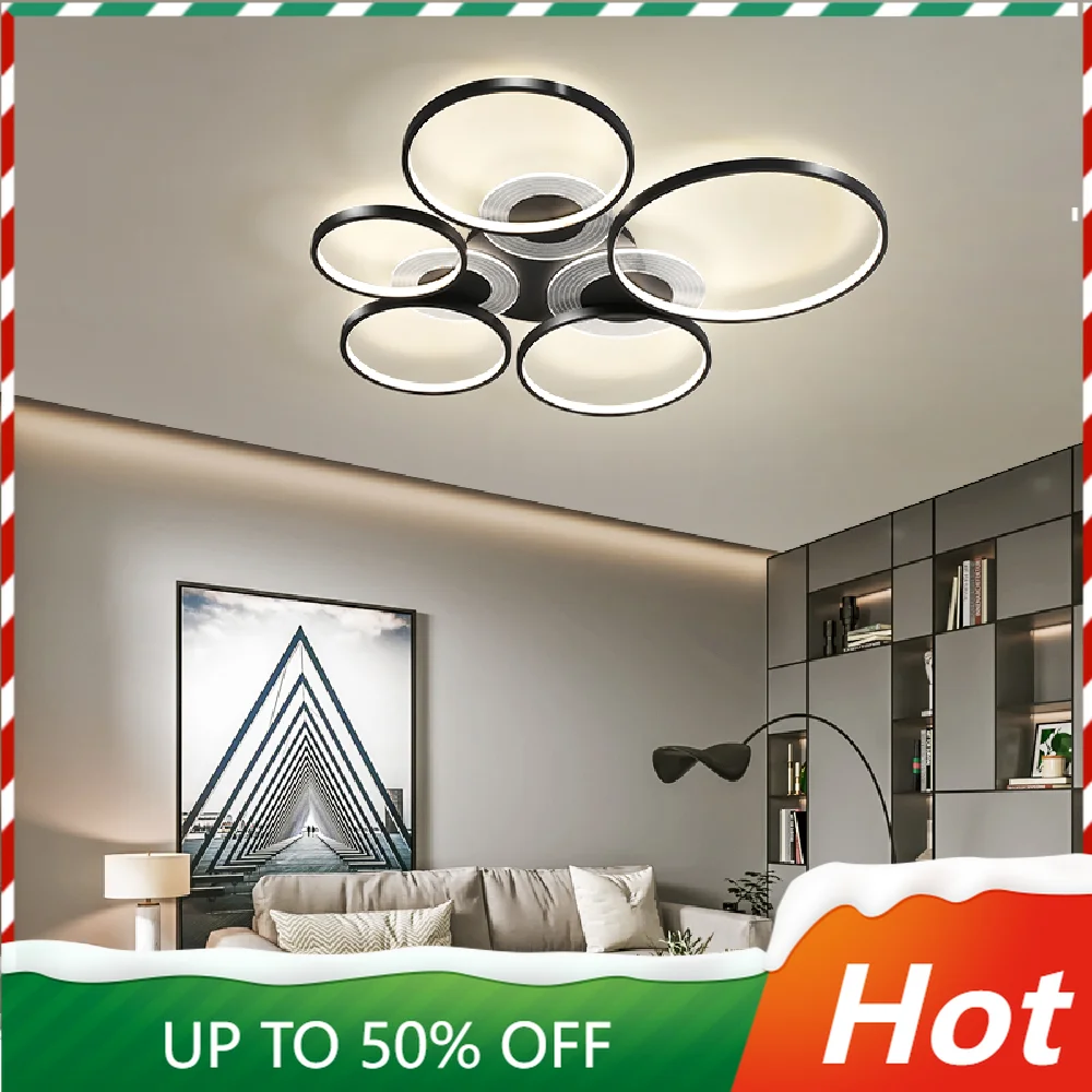 

Dining Living Room LED Ceiling Light Black Or Gold Bedroom Kitchen Simple Ceiling Lamp Modern Round Rings Home Deco New Fixtures