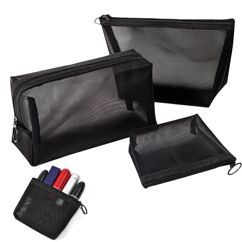 Прозрачный органайзер для косметики сетчатый чехол для хранения чёрный повседневный молния делать женщины путешествие кисточка косметическая сумка.