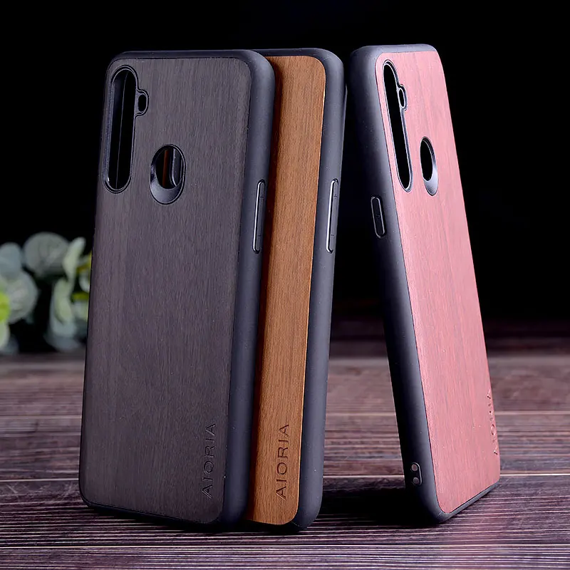 

Wooden Like case for OPPO Realme 5 Pro TPU+PC + wood PU leather skin covers coque fundas for OPPO Realme 5