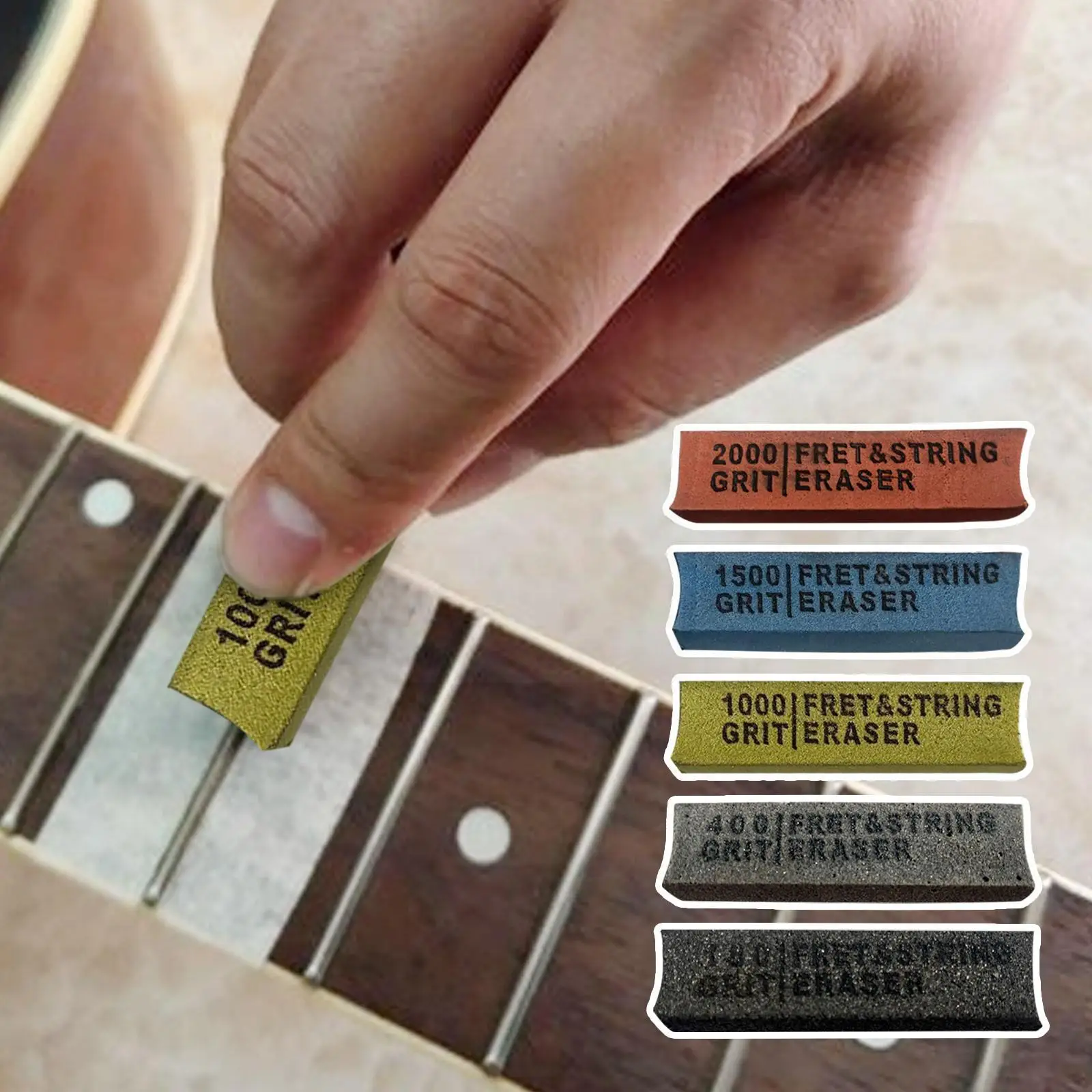 

Guitar Fret Polishing Erasers Abraisive Rubber for Fret Wire 180 & 400 & 1000 & 1500 & 2000 Grit for Guitar Maintain Tool Kit