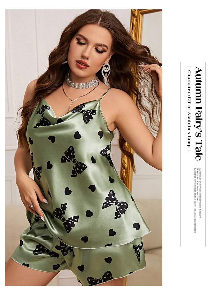 Cartoon suspender pajamas women fashion casual shorts pajamas suit plus size 2 piece set women