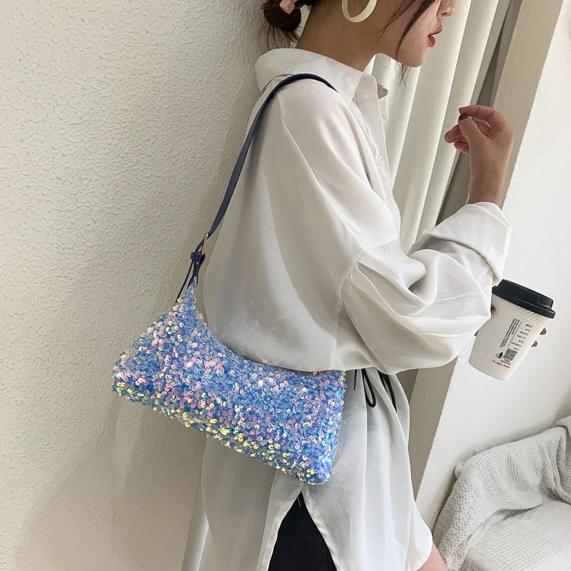 

2022 INS Sequin Handbags Handbags Korean Version Of One-shoulder Diagonal Handbags Simple Cloth Bags Large Capacity Women's Bags