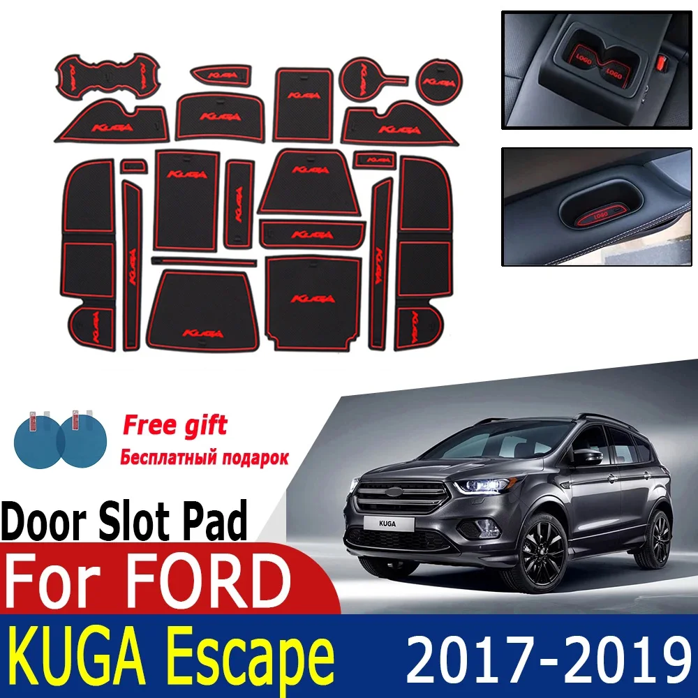 Rubber Anti-slip Door Groove Mats For Ford KUGA Escape MK2 Facelift C520 2019 2018 2017 Cup Pad Gate Cushion Coaster Accessories