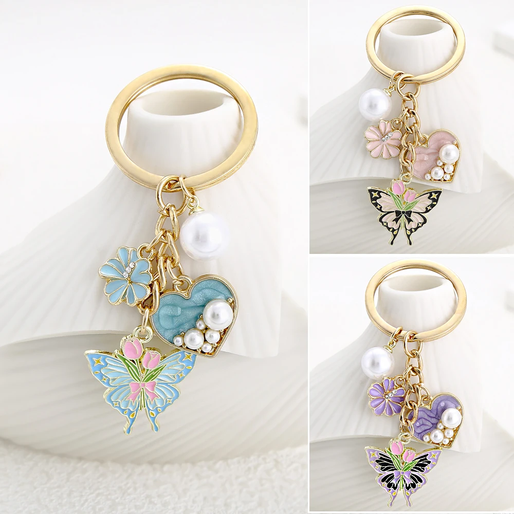 Милый эмалированный брелок-бабочка эстетический жемчужный кулон в форме сердца