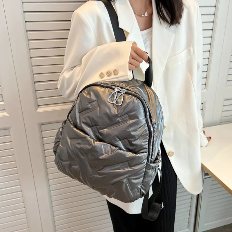 For Women 2022 Trend Large Winter Backpack Down Padded Femal