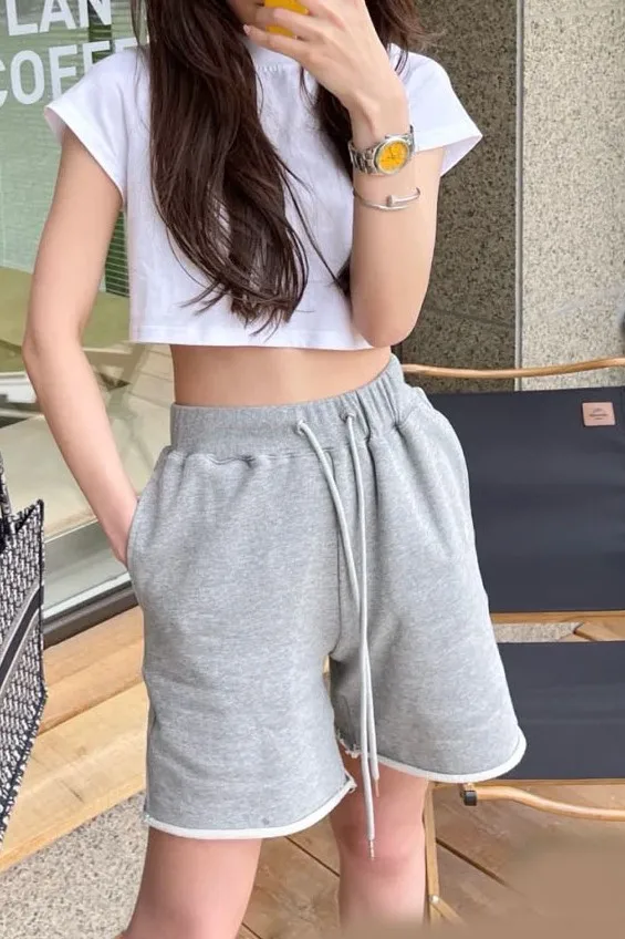 

Street Casual Women's Knee Length 2023 Summer New Letter Embroidered Shorts Loose Versatile Wei Pants Cotton Sweatpants