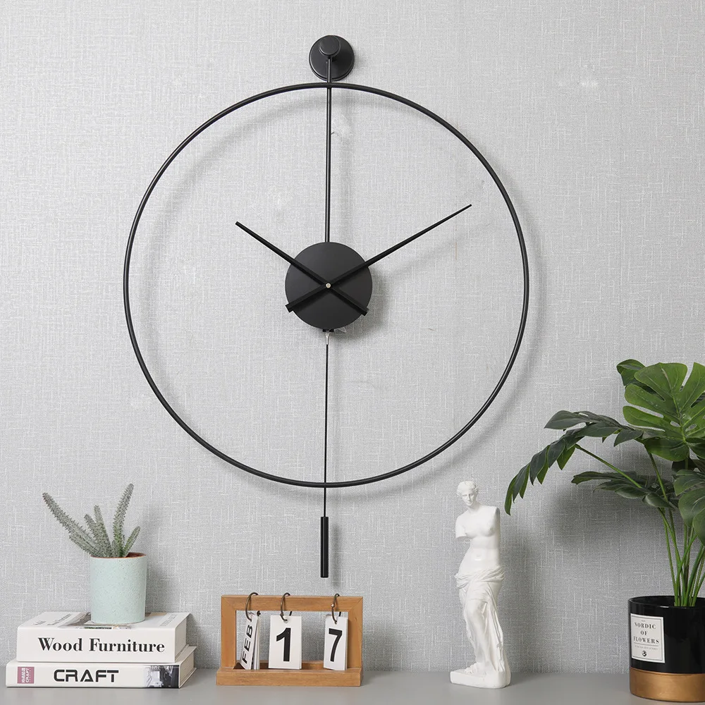 

Bathroom Pendulum Wall Large Clock Decor Clock With Modern Mute Needle Ticking Home Bedroom Decorative Metal Non Hanging Round