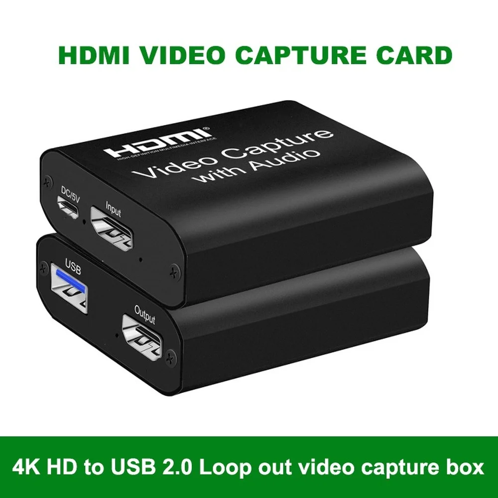4K HD Capture Card Video Recording Grabber Aluminum Alloy USB to HD with Loop out HD Video Capture Card for PS4 Game DVD Camera