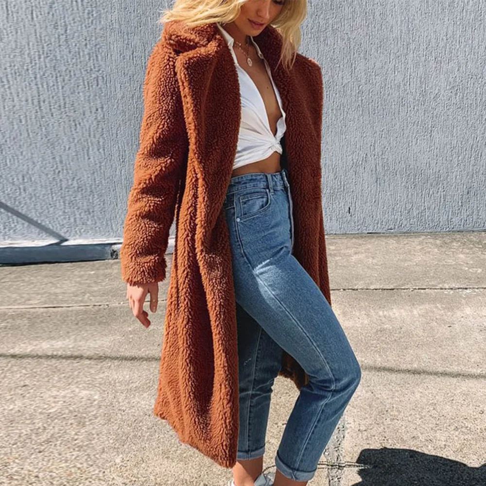 Women's Leather Fur Coat Autumn and Winter Long Imitation Fur Furry Long-Sleeved Coat Faux Fur Coat