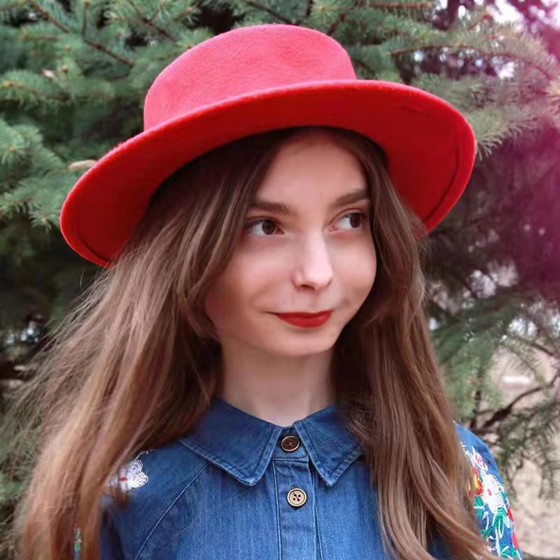 Женская шляпа с плоским верхом Fedoras однотонная имитация шерстяного джаза