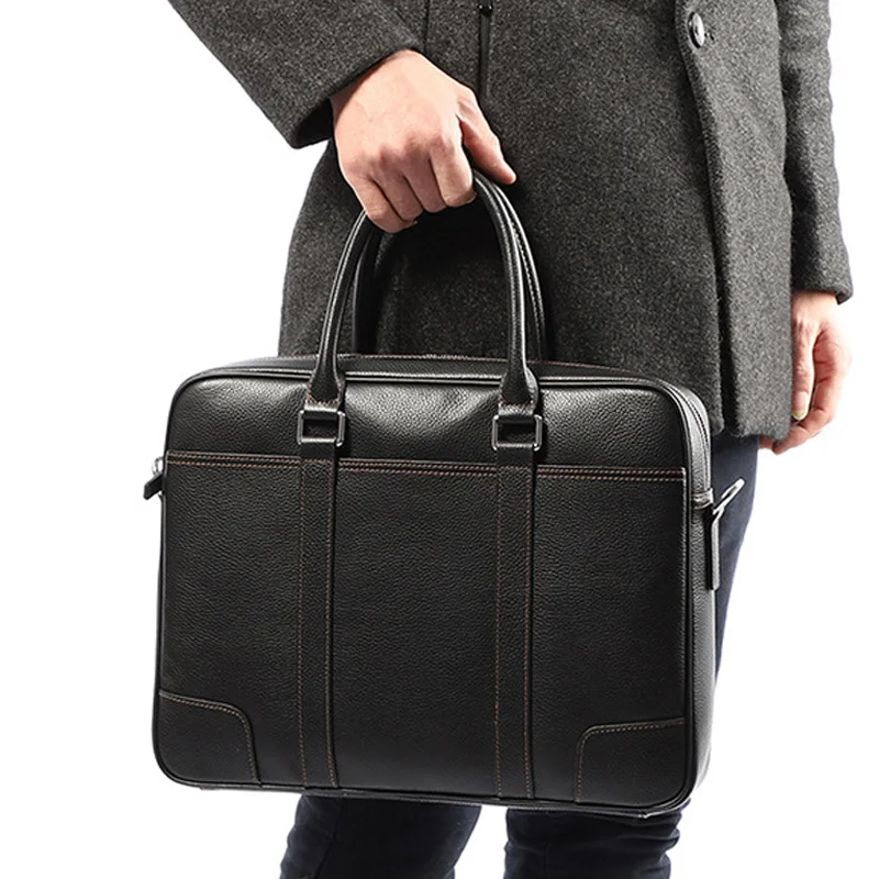 AETOO  Men's briefcase leather handbag horizontal style men's head layer cowhide men's computer bag 14 "business men's bag
