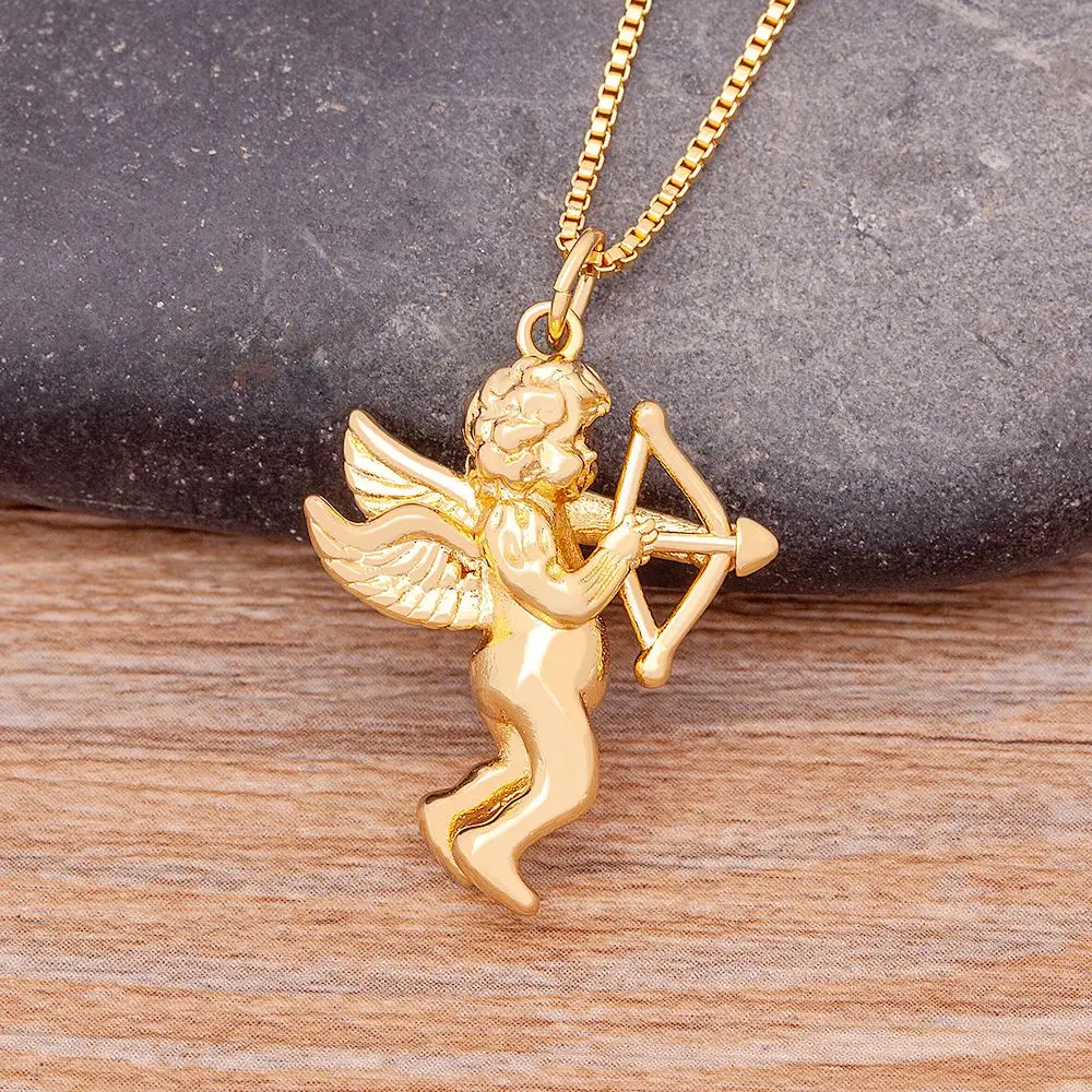 Nidin Hot Fine Angel Cupid Bow and Arrow Pendant Necklaces For Women Long Chain Choker Romantic Lovers Matching Jewelry Gift