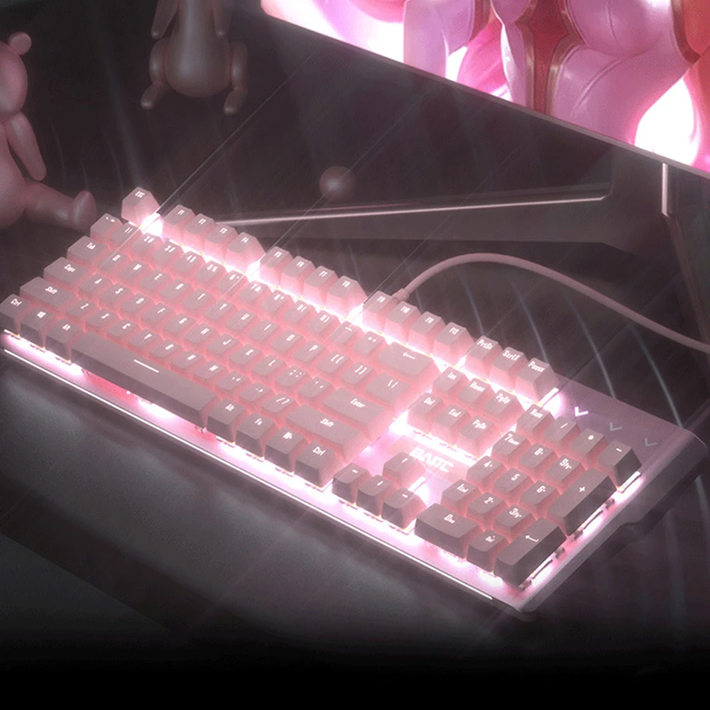 

USB Pink Mechanical Keyboard 104 Keys Wired Blue Switch Gaming Keyboard with White Backlight Support Ergonomics for PC Laptop
