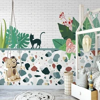 custom 3d mural wallpaper simple strokes of plants and cats for kids room girls bedroom home decor wall paper non woven fabric