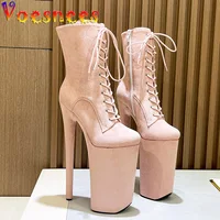 Sexy Fetish 26CM Pole Dance Shoes 10 Inches Fashion Nightclub Heels Model Show Suede Women Platform Pumps Lace Up Ankle Boots