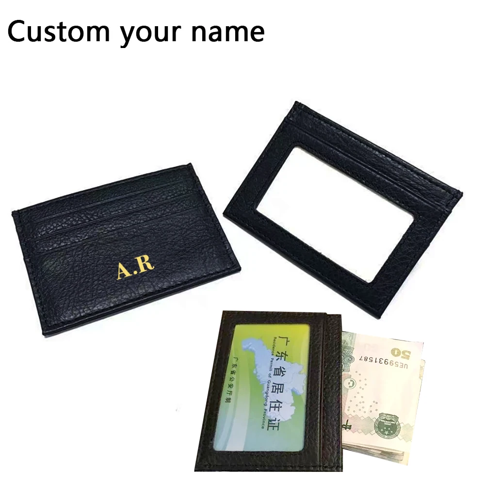 

Custom Letter Genuine Leather Card Holder Personalized Initial Slim Wallet Monogram Name Purse Card Case
