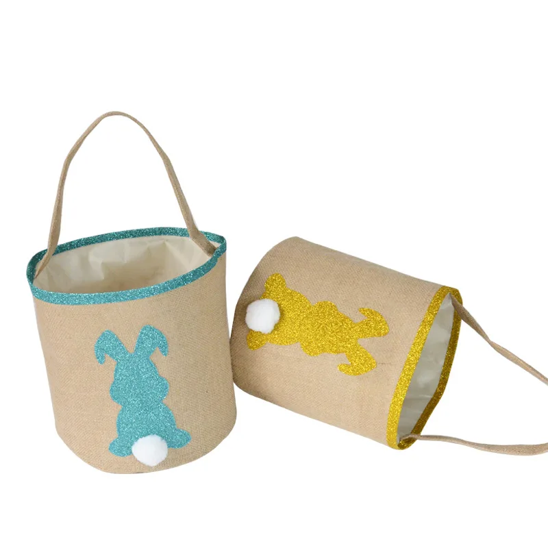 

2022 New Easter Cute Cartoon Bunny Bucket Children Candy Gift Basket Cotton Gold Easter Eggs Hunt Basket