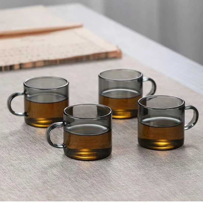

90ml Glass Tea Cup Tea Cup Light Luxury Smoke Gray Small Cup Tea Bowl Household Heat-resistant Kung Fu Tea Set Tea Cup Set