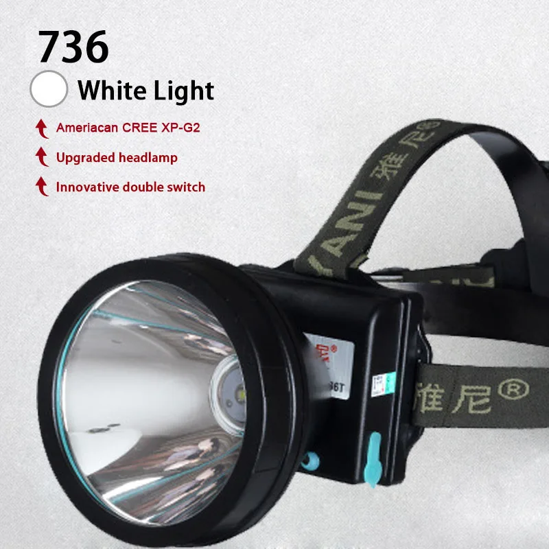 736/735 LED Headlamp 18650 Strong Light Head-mounted Flashlight 7200mAh Waterproof Super Bright Outdoor Camping Fishing Torch